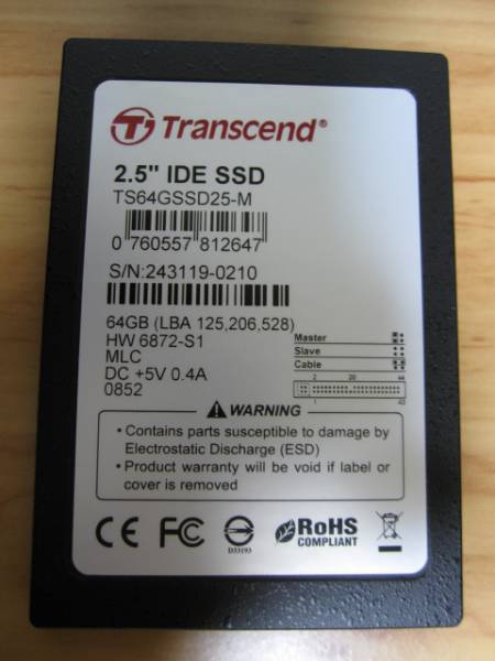 ●Transcend ●TS64GSSD25-M ●2.5インチ IDE 【中古】