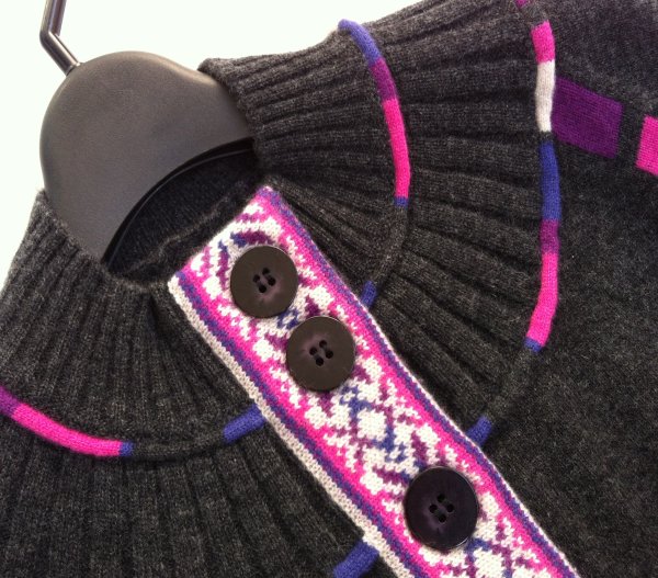 カシミヤ100％ニット◆ジャガード前立て+ラインボーダー