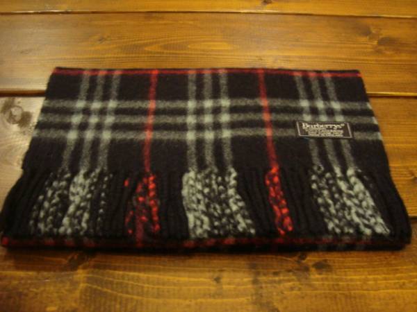 美品★バーバリー 英国製 100%カシミア ネイビー系 マフラー★