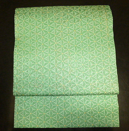 今昔◇《なごや帯5》若草色　麻の葉調の柄　長尺◇