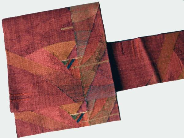 逸品☆正絹真綿紬 手織「渡文」モダンな抽象文 八寸帯 未使用