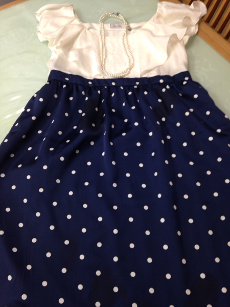 試着のみ☆アナトリエ☆ドット柄切替ワンピース☆サイズ36ネイビ