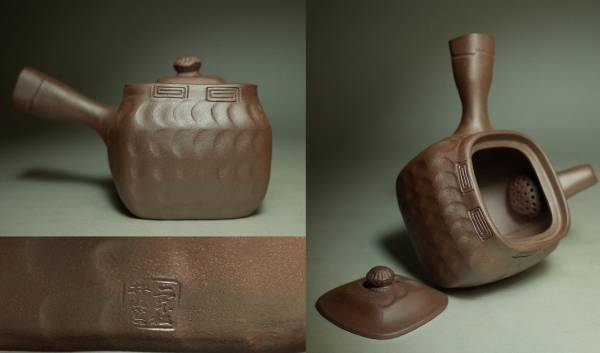 煎茶道具 二本松万古焼/萬古焼 急須 在陶印 検索・紫泥朱泥(陶磁一般