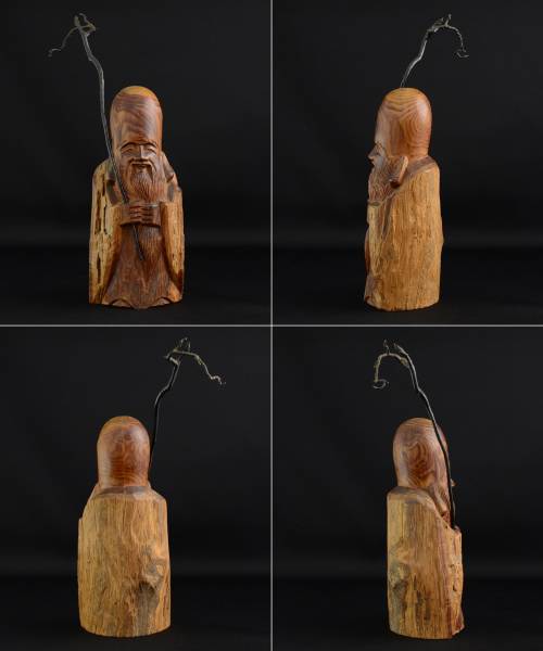 壽】肥松彫 寿老人 23cm 815g