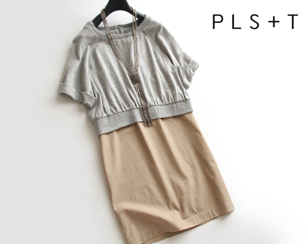 PLSTプラステ/セオリー★異素材コンビレイヤードワンピースGY★