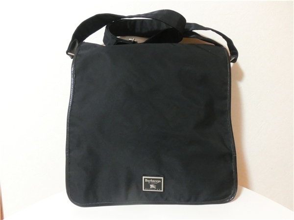 1円 収納◎ バーバリー コンビレザー ナイロンショルダーバッグ