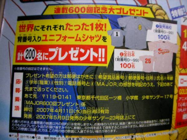 アニメ　メジャー　聖秀ユニフォーム　少年サンデー当選品 懸賞当選 少年サンデー 2007年 17号 アニメ メジャー ユニフォーム 7