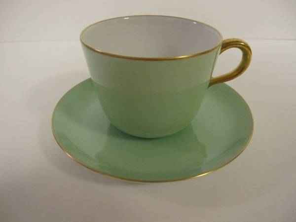 大倉陶園　色蒔　ミントグリーン　カップ＆ソーサー　used品