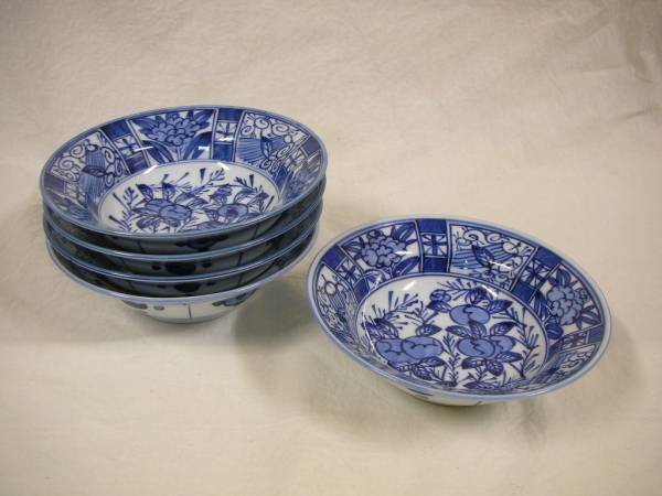源右衛門 染付芙蓉手深皿5客 16cm【検】向付盛鉢なます皿(染付