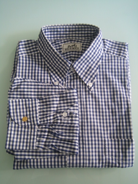 HERMES】 エルメス 長袖コットンギンガムチェックシャツ 41-16(長袖 