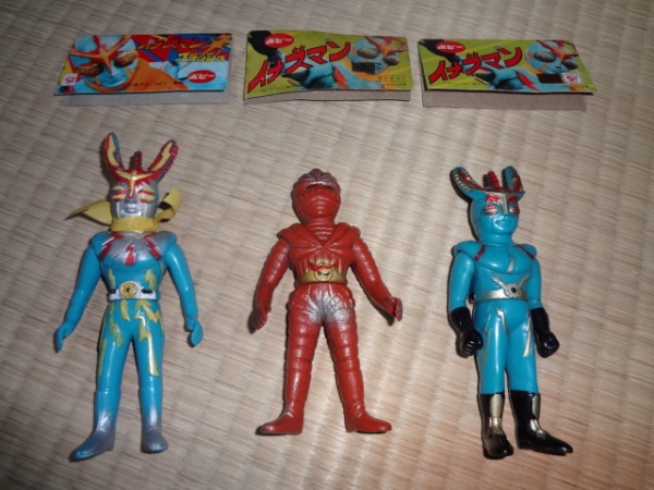 昭和当時物レア ポピー イナズマン ソフビ3体 ヘッダー付(ソフビ