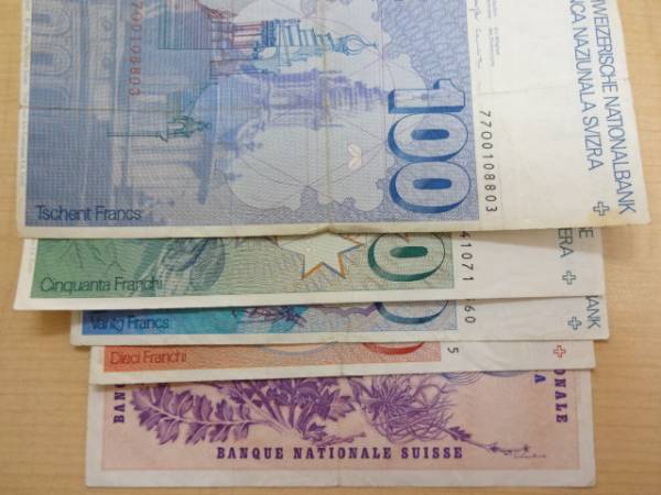世界の紙幣 スイスフラン 190フラン 流通品 旧紙幣