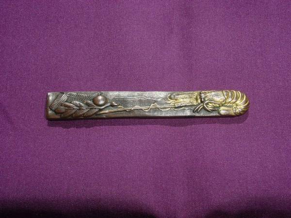 ※赤銅地金彩海老の図小柄：江戸時代