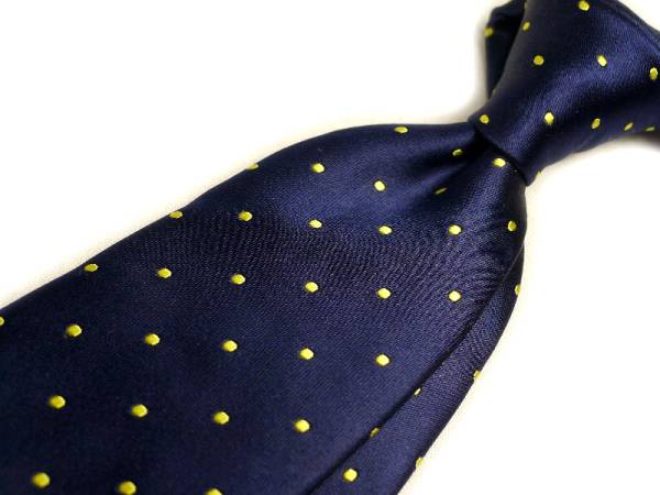 1円～送料サ★EDIFICEエディフィス★DQ01A151紺黄ドットネクタイ