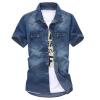 507sc 夏人気品 メンズ半袖デニムシャツ細身/ダークブルー/M