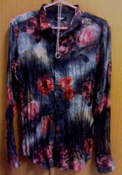 ☆男香る☆トルネードマート薔薇柄シワ加工シースルーシャツ☆