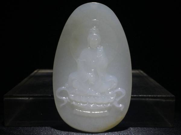 ◆上品和田玉◆ 羊脂白 天然玉石正品 観音菩薩像根付 館蔵級