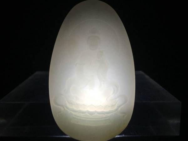 ◆上品和田玉◆ 羊脂白 天然玉石正品 観音菩薩像根付 館蔵級