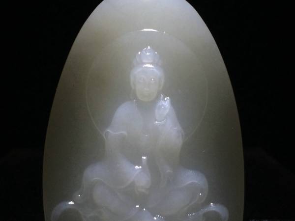 ◆上品和田玉◆ 羊脂白 天然玉石正品 観音菩薩像根付 館蔵級