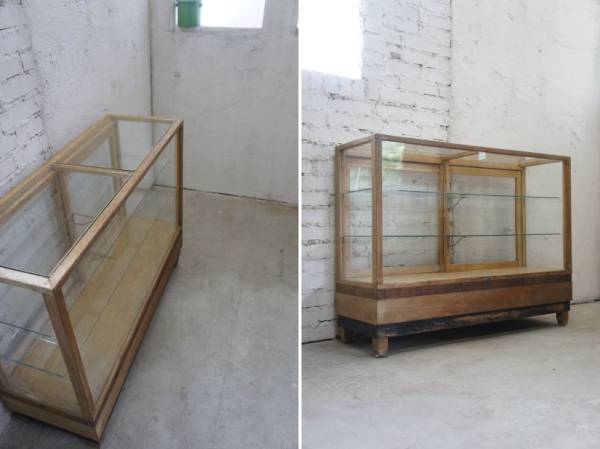 古い木枠の５面ガラスケース♪アンティークショーケース店舗什器
