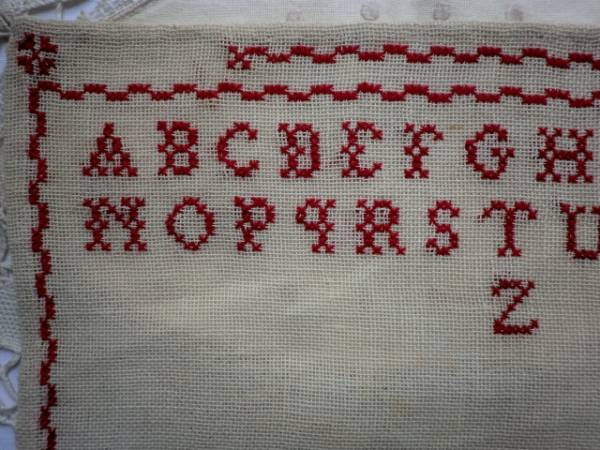 フランスアンティーク刺繍ABCDアルファベットサンプル１９世紀末