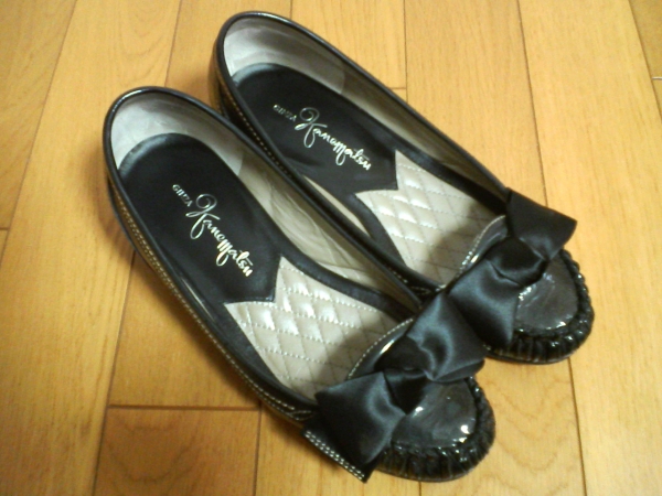 即決 銀座かねまつ ★ エナメル ローヒール パンプス バレエ 23