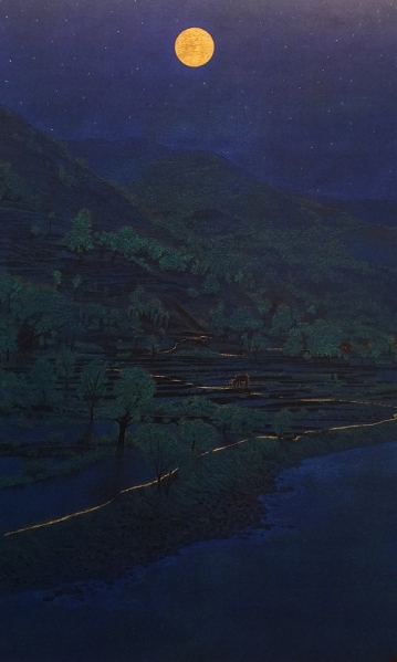 福王寺一彦「山河月光」 複製画額付新品