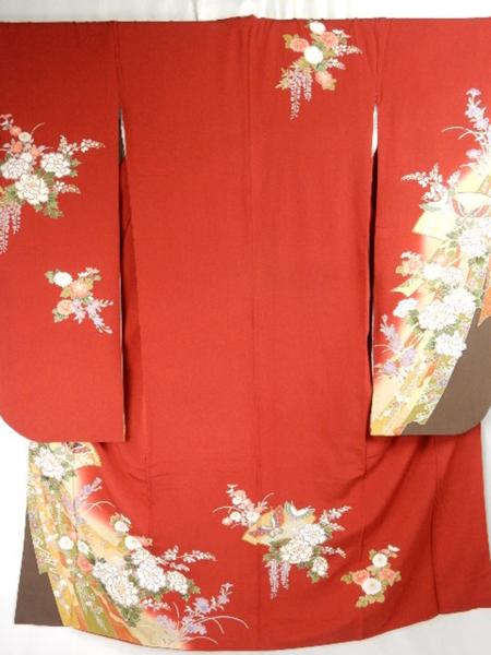 【着物円舞】振袖 成人式 身丈160cm以上 金駒刺繍 深緋色 御所車