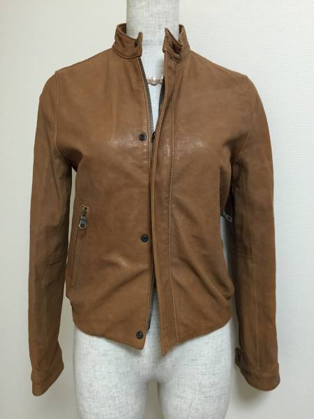 美品 アダムエロペ レザー ジャケット 革ジャン 羊革 キャメル M