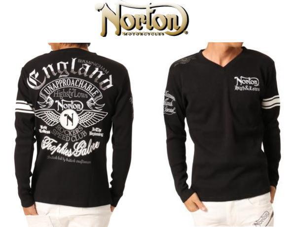 Norton ノートン 「ウイング」テレコVネック長袖Tシャツ 黒L新品