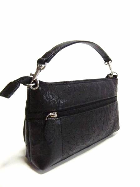 1000円～【宝彩館】高級 オーストリッチ ダブルファスナー セカンドバッグ 黒　2498 ☆高級感溢れる軽くて丈夫なオーストリッチのバッグ☆ 1000円～宝彩