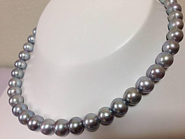 照り最高　お洒落なグレーパールネックレス10.5㎜~11.5㎜鑑別付