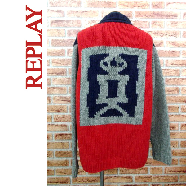 格安■REPLAY◆長袖/ニット/ジャケット/紺系/XL[KK0274