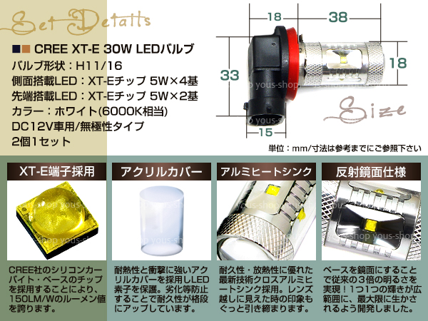 ベンツ Eクラス W211 H14~ LEDバルブ H11 フォグランプ 30W CREE