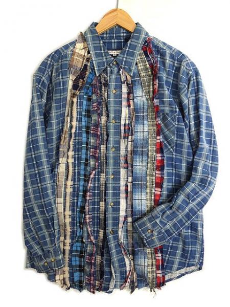リビルド ニードルス ネルシャツ チェック 切替 長袖 M ブルー