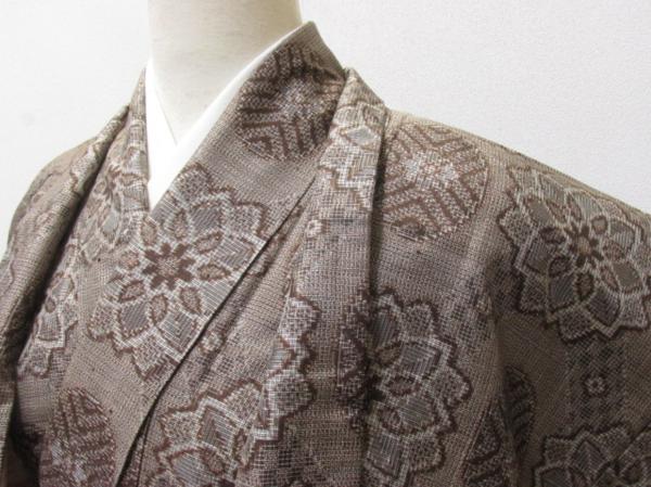 ★着物10★ 1円 絹 紬 草花 袷アンサンブル ☆☆