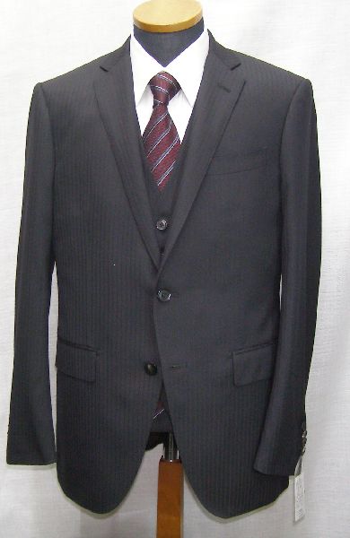歳末セール●Ａ５○２Ｂ３Pスーツ○毛75P24◎黒影縞●冬570