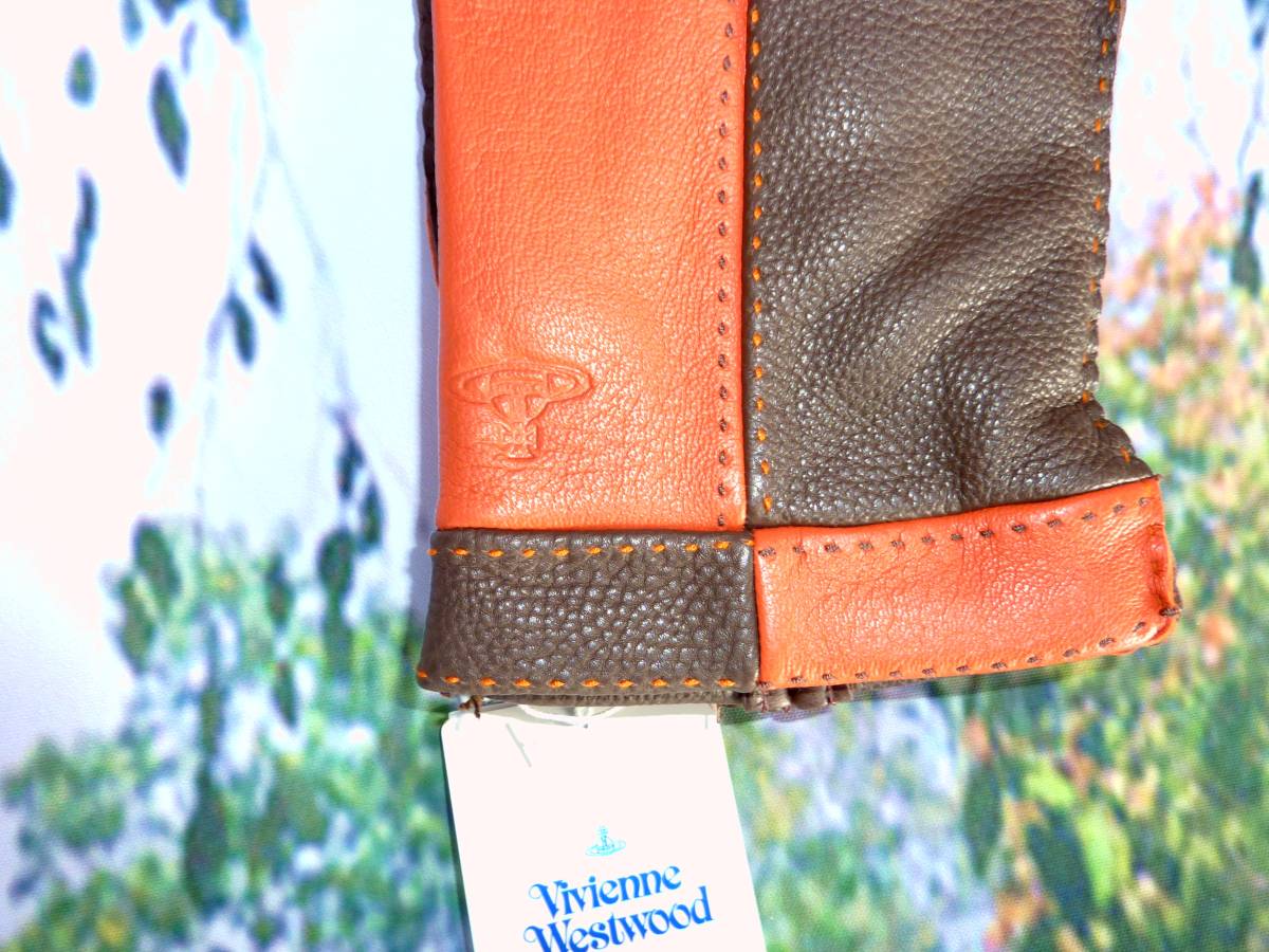 ヴィヴィアンウエストウッド/Vivienne Westwood 新品　紳士 オーブの型押し 柔らかい 羊革/鹿革/レザー ニット裏 手袋☆24cm