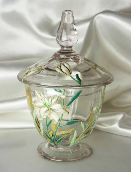 稀少 Legras ルグラ 白百合 エナメル彩 蓋物 アンティーク