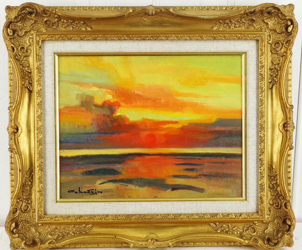 602g 東京芸大名誉教授 高田正二郎 油彩6号「バリーの日の出」