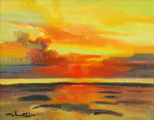 602g 東京芸大名誉教授 高田正二郎 油彩6号「バリーの日の出」