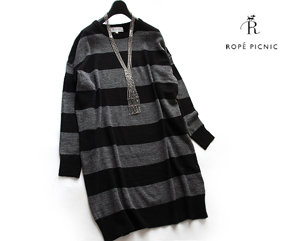 ROPE picnic ロペ★アルパカウールMIXニットワンピース/GY黒38★