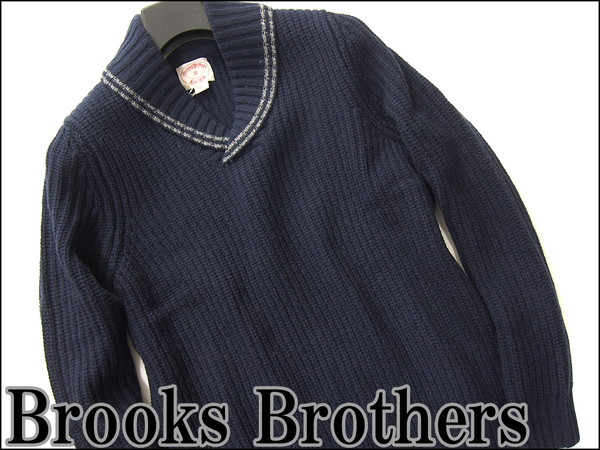 新品 ブルックスブラザーズ ショールカラーウールニットS紺I0744
