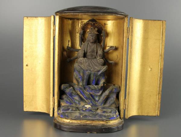 仏教美術 仏像 時代木彫厨子入 厨子入木彫小仏像⁄仏教美術 GEY1002