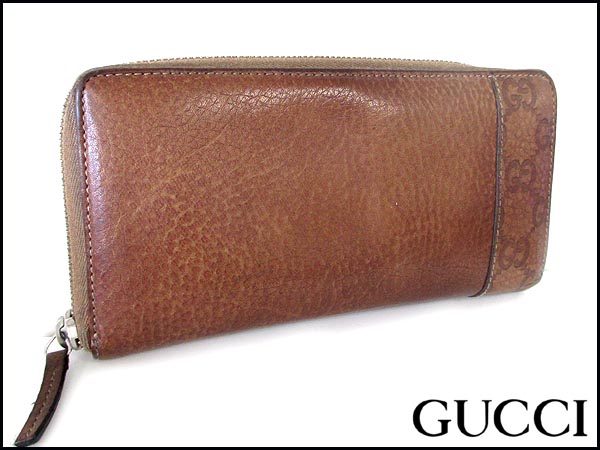 GUCCI 長財布 ラウンドファスナー グッチ GG レザー 0 シマレザー 箱付 