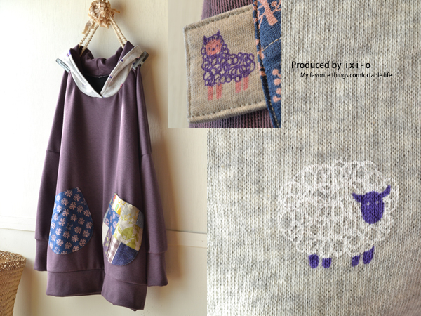 アルパカ＆ひつじさん♪葡萄色リバーシブルknitフード～冬～