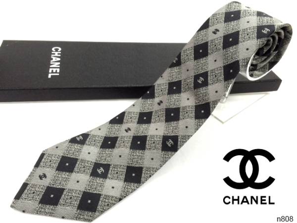 未使用品 CHANEL シャネル 高級SILK チェーン付き ロゴネクタイ 【公式