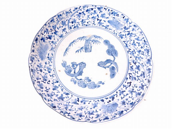 30365# 【1円～】古伊万里 染付花唐草中皿 【公式通販】