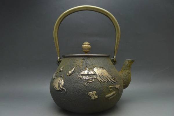 金寿堂造 金彫七宝紋 詳細不明 鉄瓶薬缶急須その1 値段交渉可 金属工芸