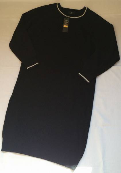 INEDイネド◆ブラック×白パイピングニットワンピース15号